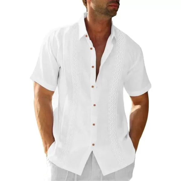 JMIERR Mens Cotton Linen Guayabera Shirts Casual Button Up Short Sleeve Summer Beach Shirt