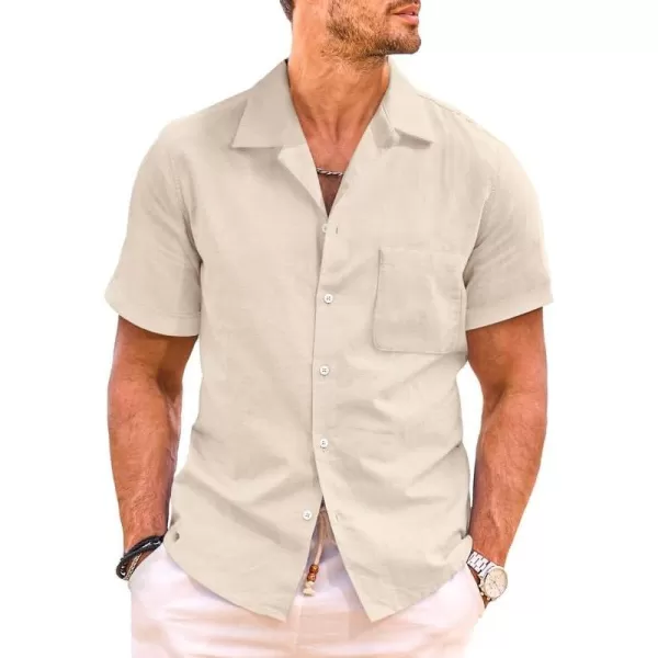 JMIERR Mens Cotton Linen Guayabera Shirts Casual Button Up Short Sleeve Summer Beach Shirt