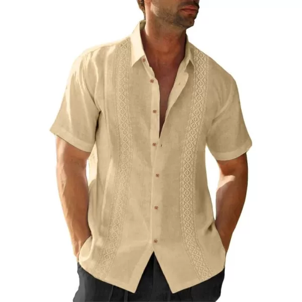 JMIERR Mens Cotton Linen Guayabera Shirts Casual Button Up Short Sleeve Summer Beach Shirt