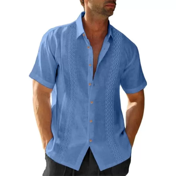 JMIERR Mens Cotton Linen Guayabera Shirts Casual Button Up Short Sleeve Summer Beach Shirt
