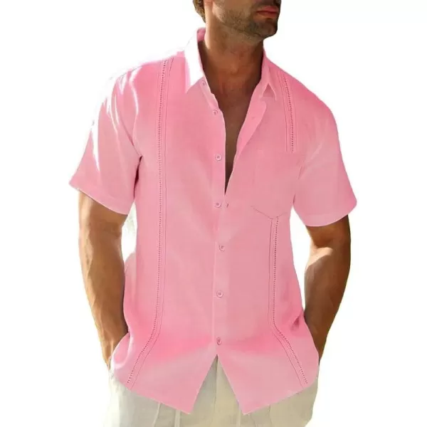 JMIERR Mens Cotton Linen Guayabera Shirts Casual Button Up Short Sleeve Summer Beach Shirt