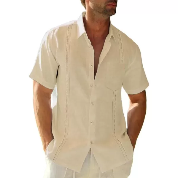 JMIERR Mens Cotton Linen Guayabera Shirts Casual Button Up Short Sleeve Summer Beach Shirt