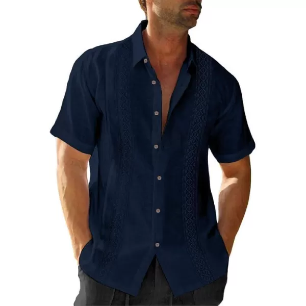 JMIERR Mens Cotton Linen Guayabera Shirts Casual Button Up Short Sleeve Summer Beach Shirt