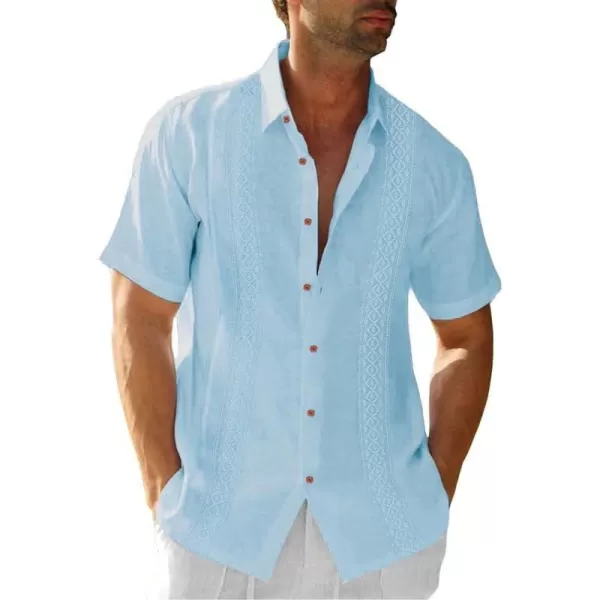JMIERR Mens Cotton Linen Guayabera Shirts Casual Button Up Short Sleeve Summer Beach Shirt