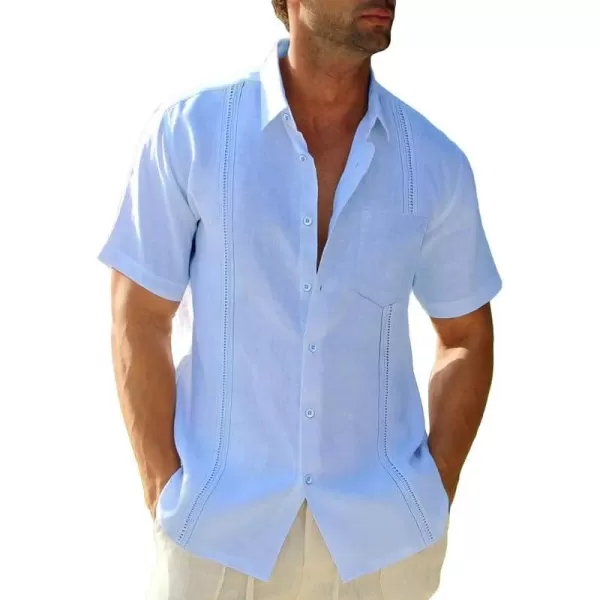 JMIERR Mens Cotton Linen Guayabera Shirts Casual Button Up Short Sleeve Summer Beach Shirt
