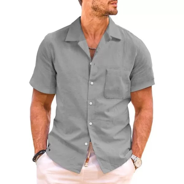JMIERR Mens Cotton Linen Guayabera Shirts Casual Button Up Short Sleeve Summer Beach Shirt
