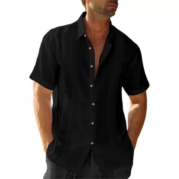JMIERR Mens Cotton Linen Guayabera Shirts Casual Button Up Short Sleeve Summer Beach Shirt