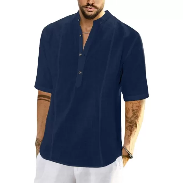 JMIERR Mens Cotton Linen Henley Shirt Casual Button Down Short Sleeve Tropical Shirts Summer Beach T Shirts