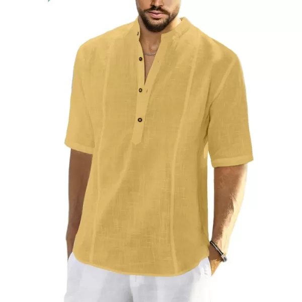 JMIERR Mens Cotton Linen Henley Shirt Casual Button Down Short Sleeve Tropical Shirts Summer Beach T Shirts