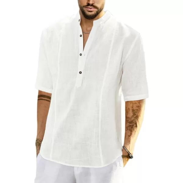 JMIERR Mens Cotton Linen Henley Shirt Casual Button Down Short Sleeve Tropical Shirts Summer Beach T Shirts