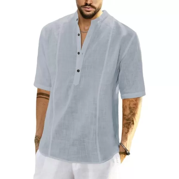 JMIERR Mens Cotton Linen Henley Shirt Casual Button Down Short Sleeve Tropical Shirts Summer Beach T Shirts