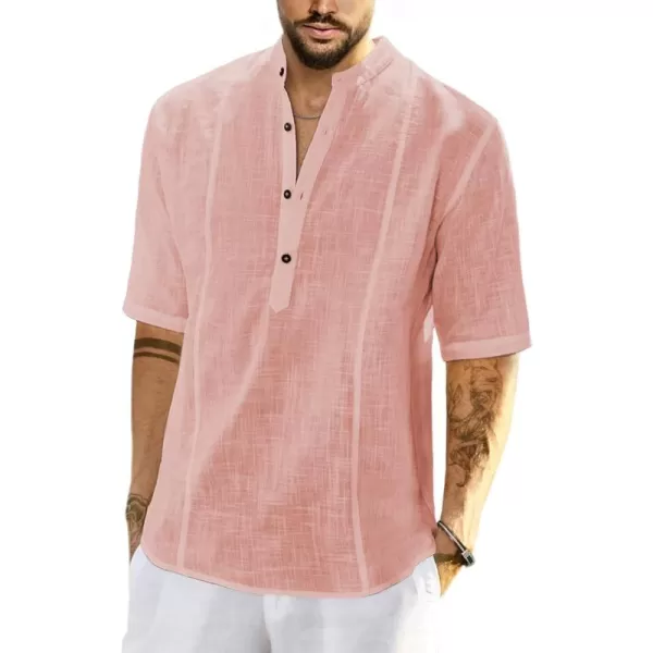 JMIERR Mens Cotton Linen Henley Shirt Casual Button Down Short Sleeve Tropical Shirts Summer Beach T Shirts