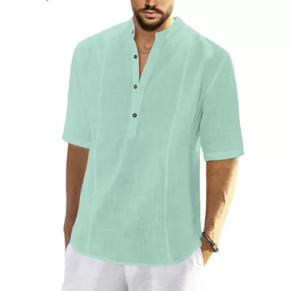 JMIERR Mens Cotton Linen Henley Shirt Casual Button Down Short Sleeve Tropical Shirts Summer Beach T Shirts