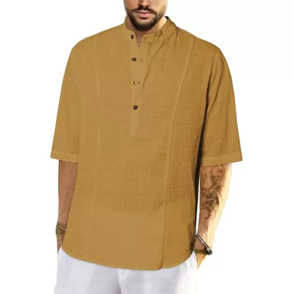 JMIERR Mens Cotton Linen Henley Shirt Casual Button Down Short Sleeve Tropical Shirts Summer Beach T Shirts
