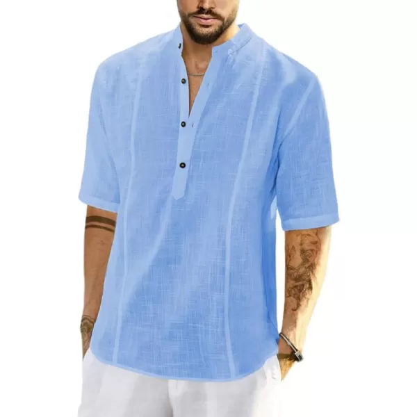 JMIERR Mens Cotton Linen Henley Shirt Casual Button Down Short Sleeve Tropical Shirts Summer Beach T Shirts