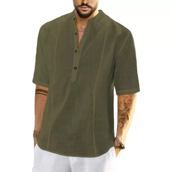 JMIERR Mens Cotton Linen Henley Shirt Casual Button Down Short Sleeve Tropical Shirts Summer Beach T Shirts