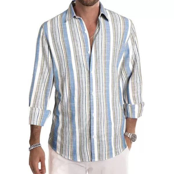 JMIERR Men's Cotton Shirts Casual Long Sleeve Button-Down Striped Dress Shirt