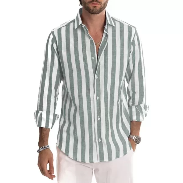 JMIERR Men's Cotton Shirts Casual Long Sleeve Button-Down Striped Dress Shirt