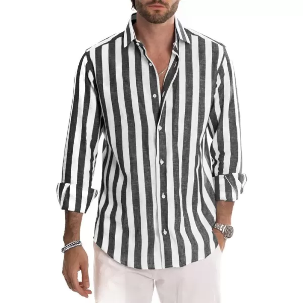 JMIERR Men's Cotton Shirts Casual Long Sleeve Button-Down Striped Dress Shirt