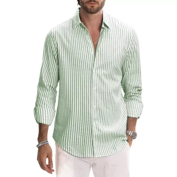 JMIERR Men's Cotton Shirts Casual Long Sleeve Button-Down Striped Dress Shirt