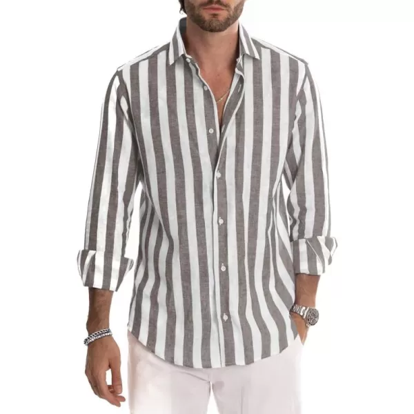 JMIERR Men's Cotton Shirts Casual Long Sleeve Button-Down Striped Dress Shirt