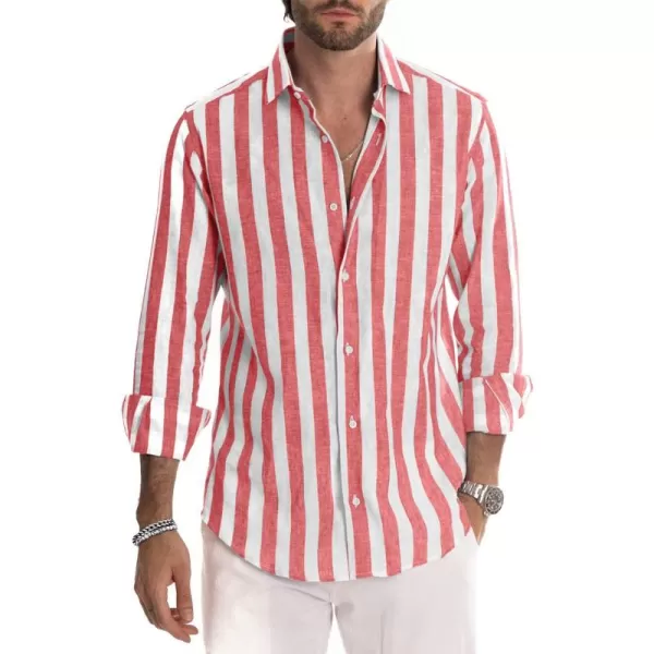 JMIERR Men's Cotton Shirts Casual Long Sleeve Button-Down Striped Dress Shirt