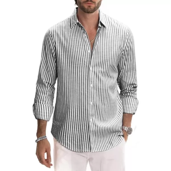 JMIERR Men's Cotton Shirts Casual Long Sleeve Button-Down Striped Dress Shirt