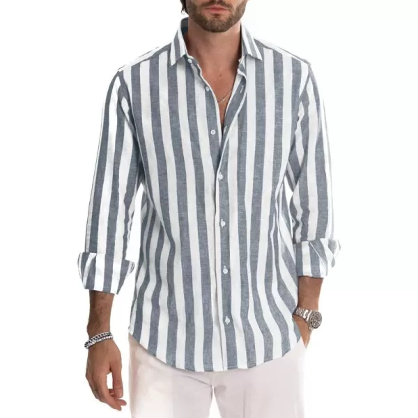 JMIERR Men's Cotton Shirts Casual Long Sleeve Button-Down Striped Dress Shirt