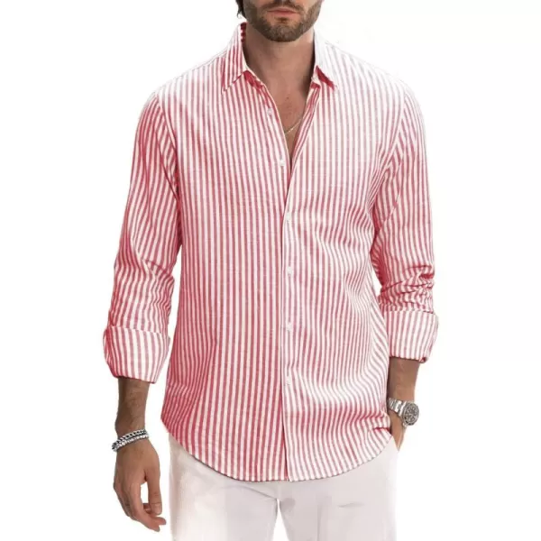 JMIERR Men's Cotton Shirts Casual Long Sleeve Button-Down Striped Dress Shirt