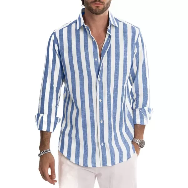 JMIERR Men's Cotton Shirts Casual Long Sleeve Button-Down Striped Dress Shirt