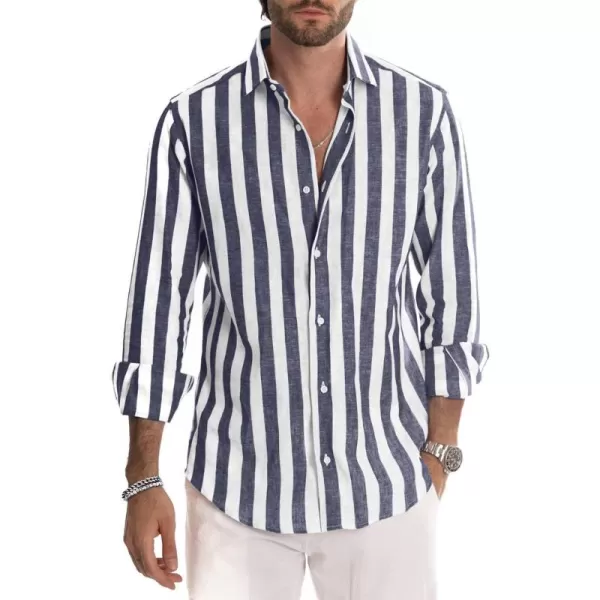 JMIERR Men's Cotton Shirts Casual Long Sleeve Button-Down Striped Dress Shirt