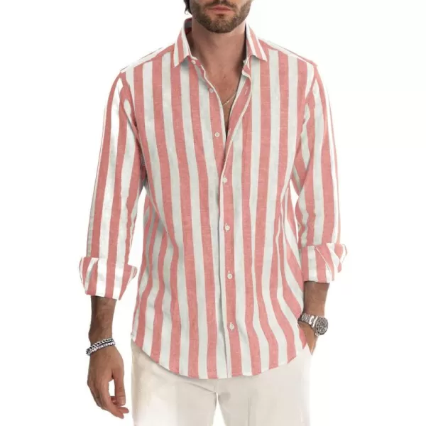 JMIERR Men's Cotton Shirts Casual Long Sleeve Button-Down Striped Dress Shirt