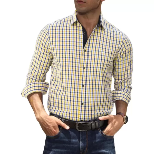 JMIERR Men's Dress Shirts Plaid 100% Cotton Button Down Long Sleeve Regular Fit Formal Business Shirts