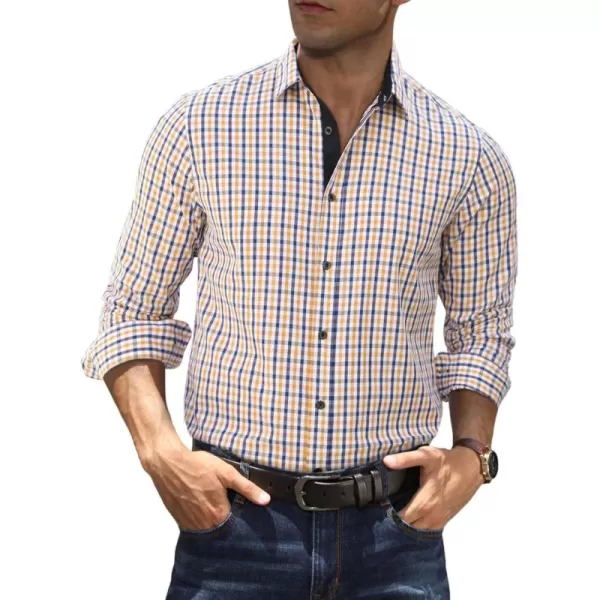 JMIERR Men's Dress Shirts Plaid 100% Cotton Button Down Long Sleeve Regular Fit Formal Business Shirts
