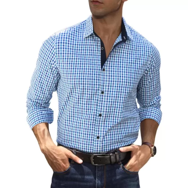 JMIERR Men's Dress Shirts Plaid 100% Cotton Button Down Long Sleeve Regular Fit Formal Business Shirts