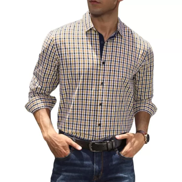 JMIERR Men's Dress Shirts Plaid 100% Cotton Button Down Long Sleeve Regular Fit Formal Business Shirts