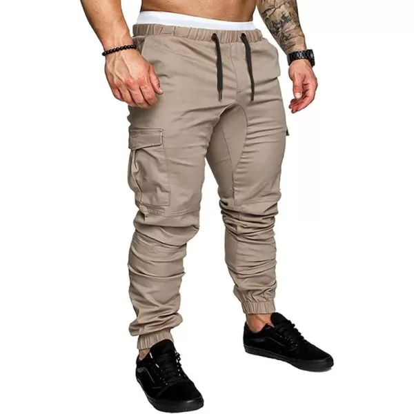 JMIERR Mens Fashion Cargo Pants - Casual Cotton Tapered Stretch Twill Drawstring Athletic Joggers Sweatpants with 6 Pockets