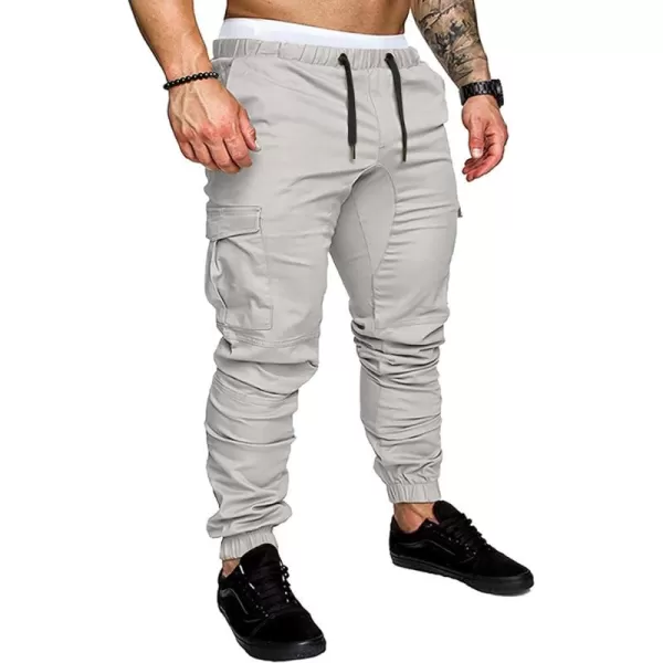 JMIERR Mens Fashion Cargo Pants - Casual Cotton Tapered Stretch Twill Drawstring Athletic Joggers Sweatpants with 6 Pockets