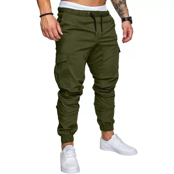 JMIERR Mens Fashion Cargo Pants - Casual Cotton Tapered Stretch Twill Drawstring Athletic Joggers Sweatpants with 6 Pockets