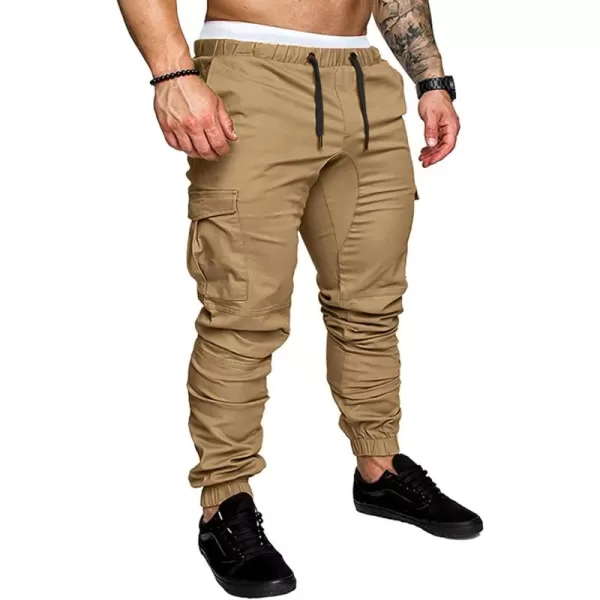 JMIERR Mens Fashion Cargo Pants - Casual Cotton Tapered Stretch Twill Drawstring Athletic Joggers Sweatpants with 6 Pockets