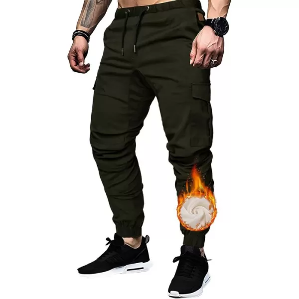 JMIERR Mens Fashion Cargo Pants - Casual Cotton Tapered Stretch Twill Drawstring Athletic Joggers Sweatpants with 6 Pockets