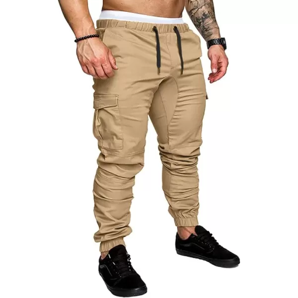 JMIERR Mens Fashion Cargo Pants - Casual Cotton Tapered Stretch Twill Drawstring Athletic Joggers Sweatpants with 6 Pockets