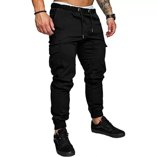 JMIERR Mens Fashion Cargo Pants - Casual Cotton Tapered Stretch Twill Drawstring Athletic Joggers Sweatpants with 6 Pockets
