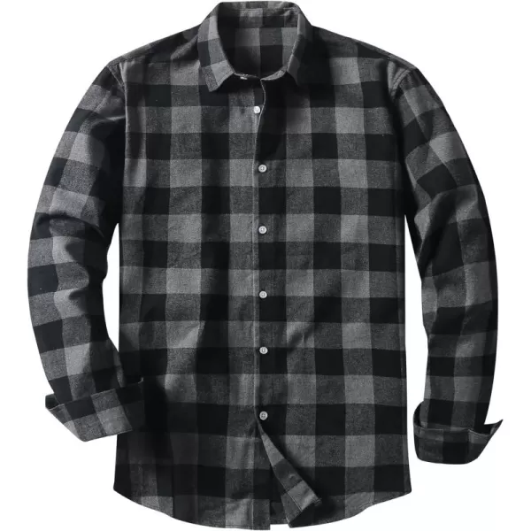 JMIERR Men's Flannel Shirts Casual Long Sleeve Button-Down Plaid Brushed Cotton Shirt