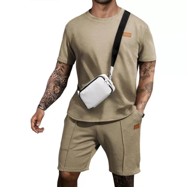 JMIERR Men's Jacquard Knit Lounge Sets Short Sleeve T-Shirts and Shorts Matching Set Loungewear Sweatsuit with Pockets