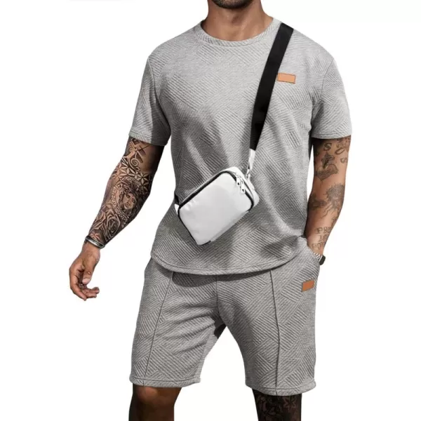 JMIERR Men's Jacquard Knit Lounge Sets Short Sleeve T-Shirts and Shorts Matching Set Loungewear Sweatsuit with Pockets