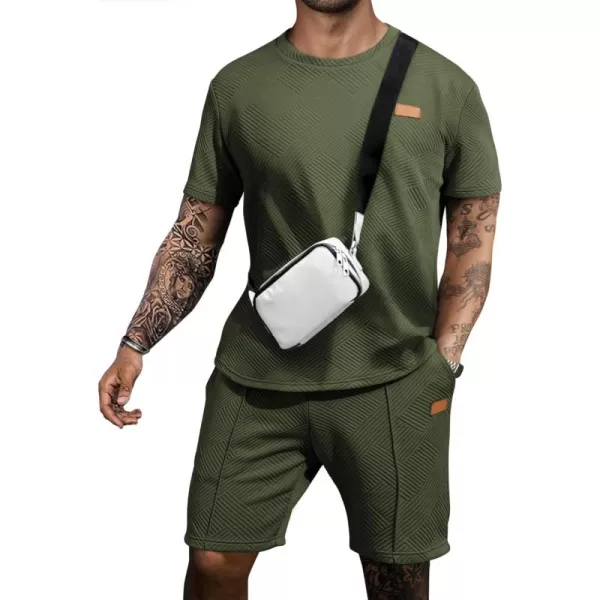 JMIERR Men's Jacquard Knit Lounge Sets Short Sleeve T-Shirts and Shorts Matching Set Loungewear Sweatsuit with Pockets