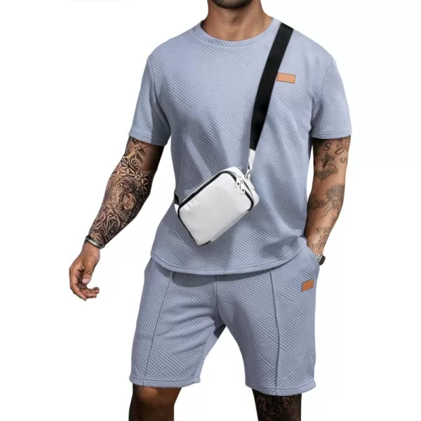 JMIERR Men's Jacquard Knit Lounge Sets Short Sleeve T-Shirts and Shorts Matching Set Loungewear Sweatsuit with Pockets