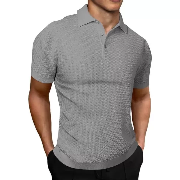JMIERR Mens Knit Polo Shirts Button Up Textured T Shirts Casual Solid Color Slim Fit Short Sleeve Summer Golf Tee Shirt