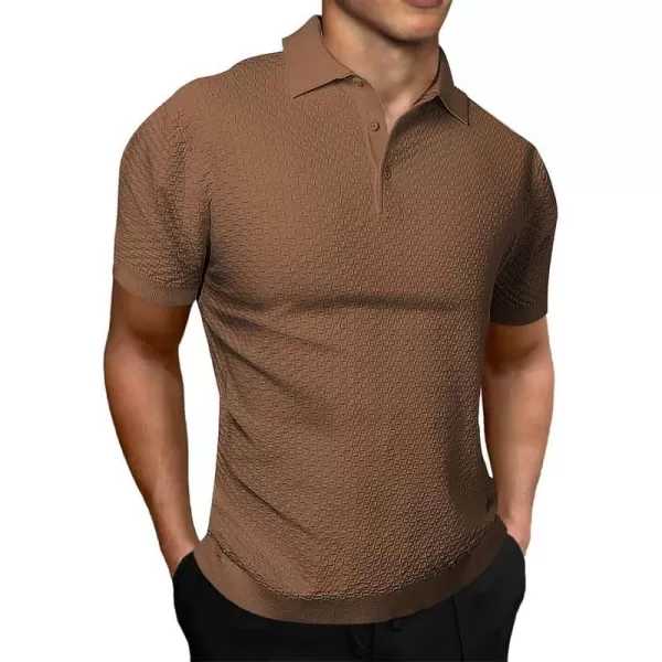 JMIERR Mens Knit Polo Shirts Button Up Textured T Shirts Casual Solid Color Slim Fit Short Sleeve Summer Golf Tee Shirt
